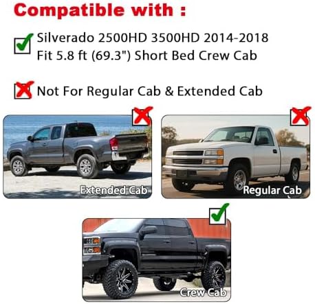 4PCS Fender Flares Compatible Chevy Silverado 2500HD 3500HD 2014-2018,Only Fit 6.5ft & 8ft Long Bed Models Wheel Trim Accessories