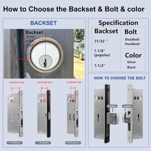 storefront door lock commercial mortise hook bolt (black, side view