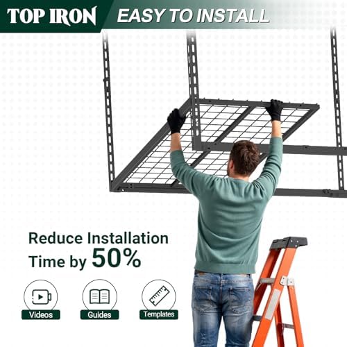 4x8 ft overhead garage storage rack,750lbs weight capacity, side view