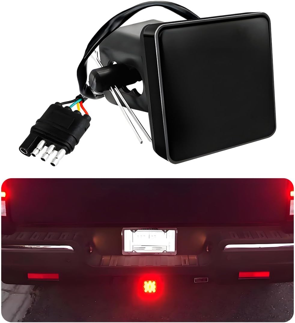 15 LED Brake Light Trailer Hitch Cover, Super Bright Automotive Lens Square Tail Light, Waterproof Tow Hitch Brake Turn Lights Universal Fit 2" Receiver, Car Accessories