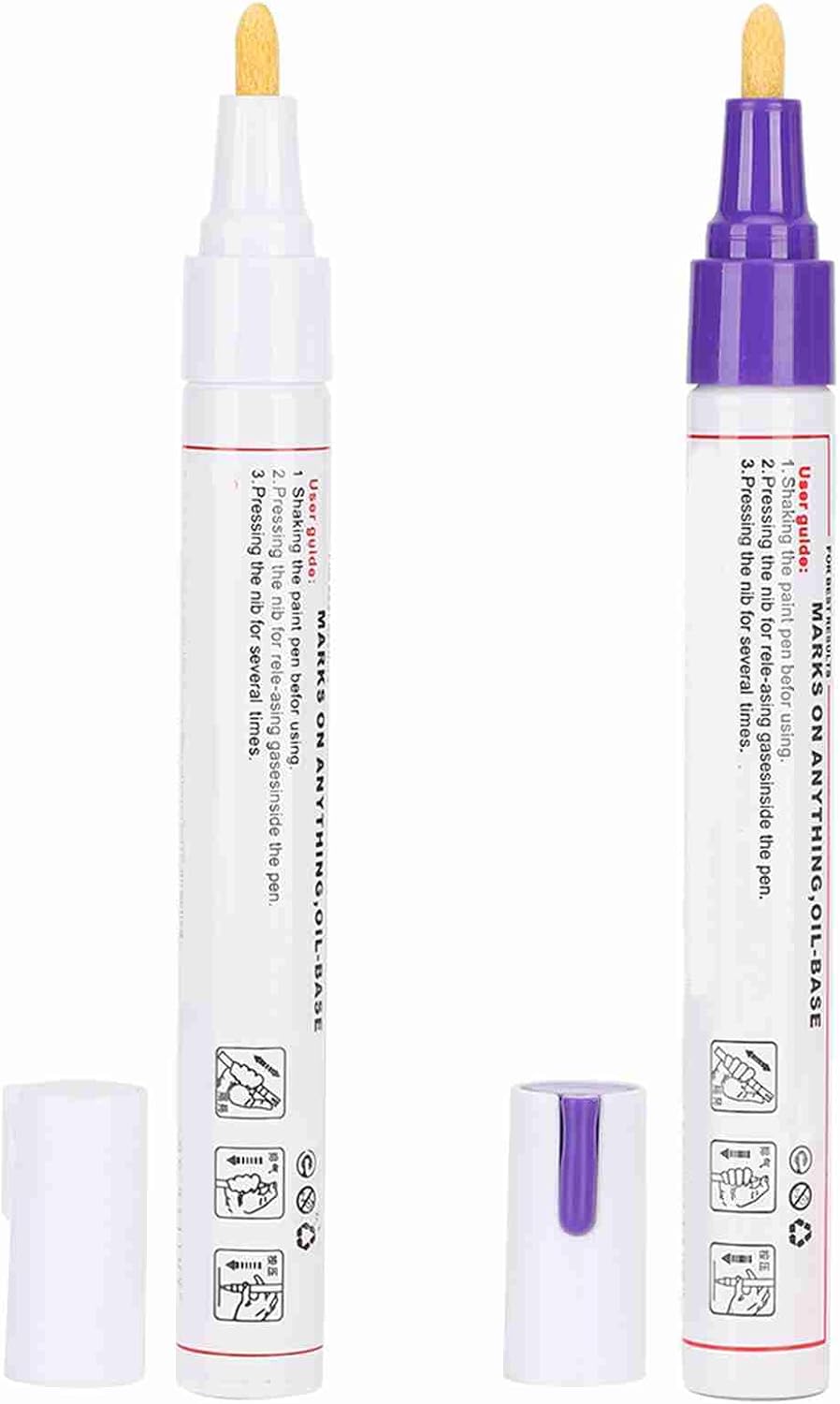 Paint Pen Refill Pack, Permanent Oil - Based Marker, White and Purple, Waterproof, 24pcs - Durable Fiber Tip, Multi - Surface Use, Ideal for Car, Tire, Glass, Metal