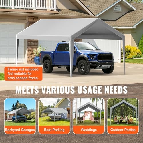 vevor carport replacement canopy cover 10 x 20, front angle view