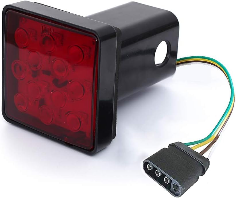 CZC AUTO Red Lens Trailer Hitch Cover with 12 LED Brake Light Fit 2" Receiver