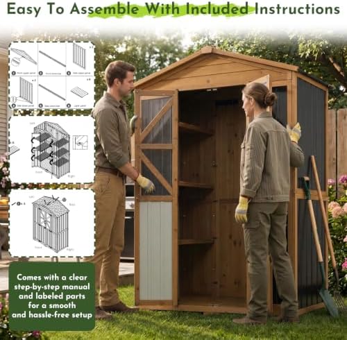 outdoor wooden storage shed cabinet with 6 adjustable, view 9
