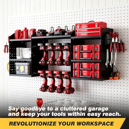 power tool organizer wall mount with charging station, close-up detail
