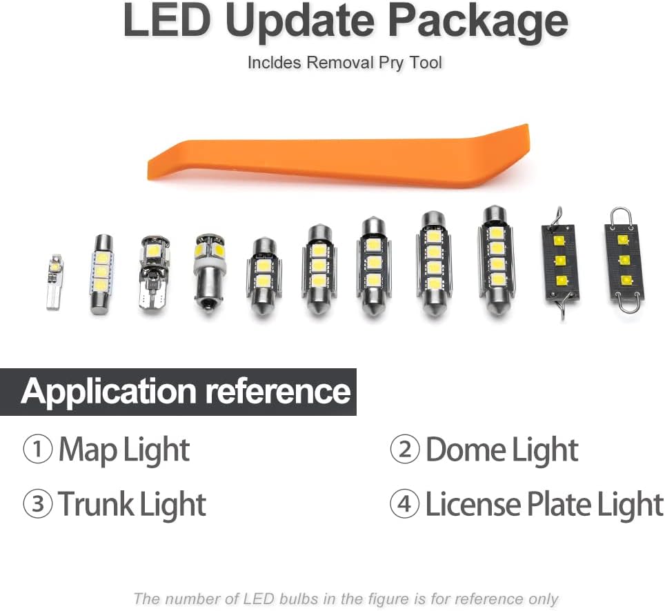 11pcs White LED Interior Light Bulbs Kit for Niss'an Pathfinder 1996-2004 Map Dome Trunk Glove Box Vanity Mirror License Plate Lights Interior LED Lights Bulbs Package + Install Tool