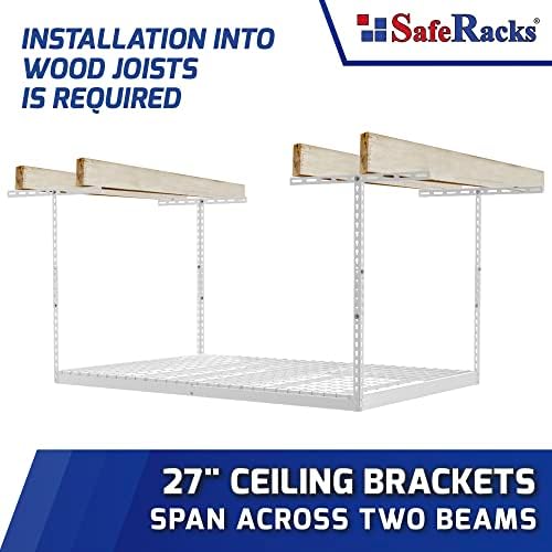 saferacks 4x6 overhead garage storage rack, white, 12"-21", side view