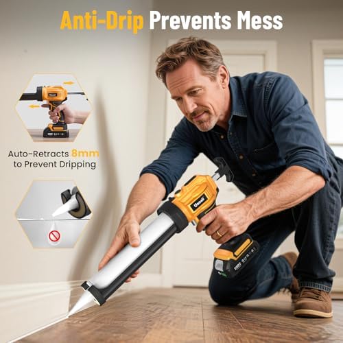 electric caulking gun, cordless caulk gun with 2x showing dimensions