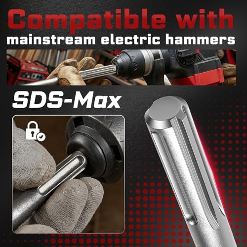 geinxurn sds max chisels, 7pcs 12-inch long masonry, close-up detail