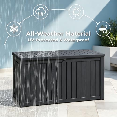 resin outdoor deck storage box waterproof (black, 180, front angle view