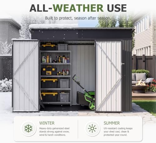 aoxun 7.5'x4' outdoor storage shed with 3 lockable, front angle view