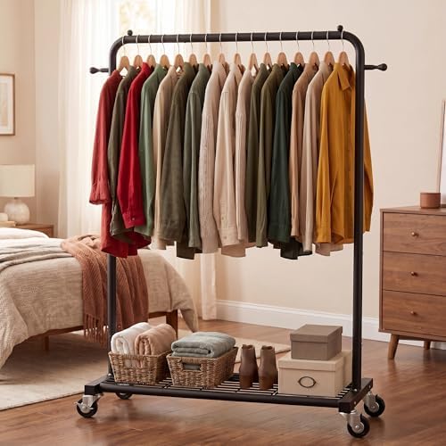 sywhitta metal clothing rack on wheels with mesh showing dimensions
