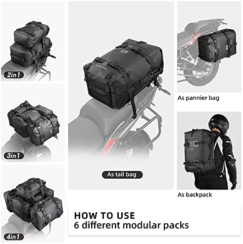Rhinowalk Motorcycle Tail Bag Motorbike Side Bag 30L Full Waterproof Motor Saddle Pannier Bag Rear Rack Trunk Professional Motor Accessories-Black