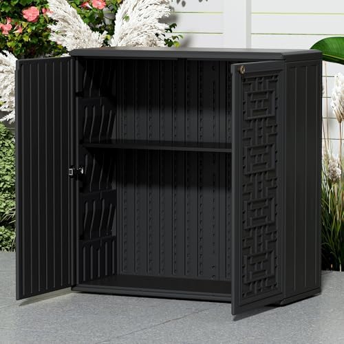 mrosaa outdoor storage cabinet waterproof with shelf,resin storage, close-up detail