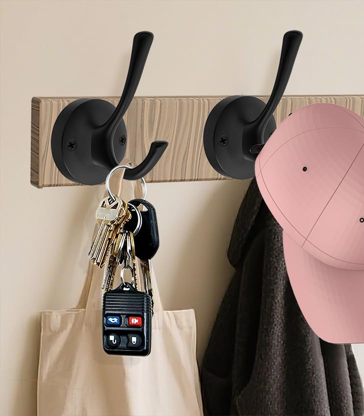 tofiigrem black wall hooks, 6 pack coat towel shown in use