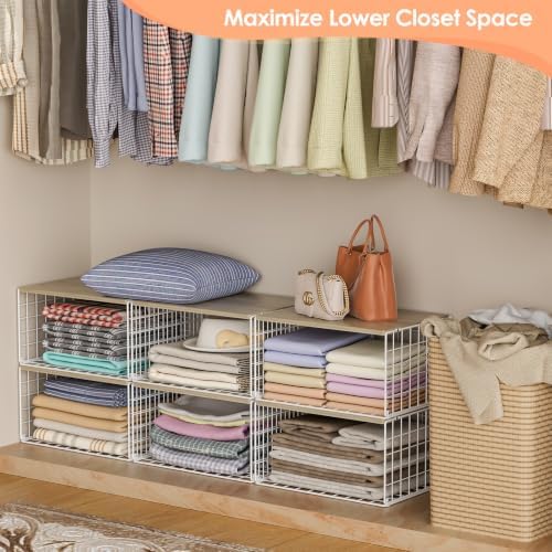 hencawima 4 pack stackable closet storage shelf organizer shown in use