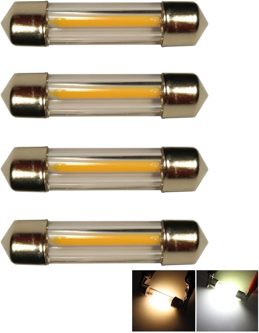 Weixuan 4 PCS LED Car Festoon Dome Interior Light 31MM 36MM 39MM 41MM COB Filament Reading Map Door Bulbs,Refrigerator Light Bulbs, RV Fridge Light Bulbs (Warm White, 39MM)