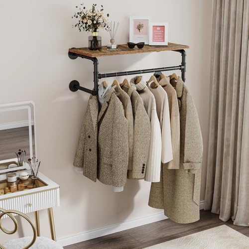 clothes rack wall mounted, 29.1in shelf with hanging, close-up detail