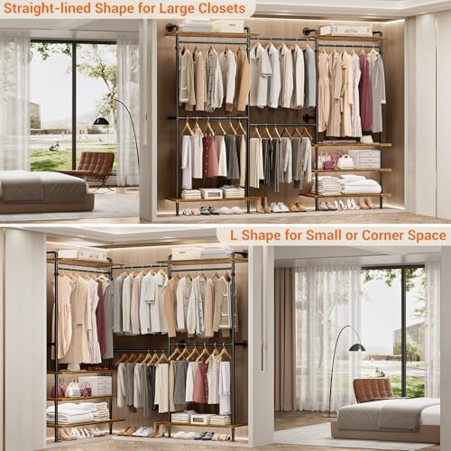 aheaplus industrial pipe clothing rack, expandable garment rack, side view