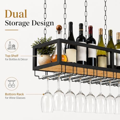ceiling wine glass rack with glass holder, 55.1in, side view