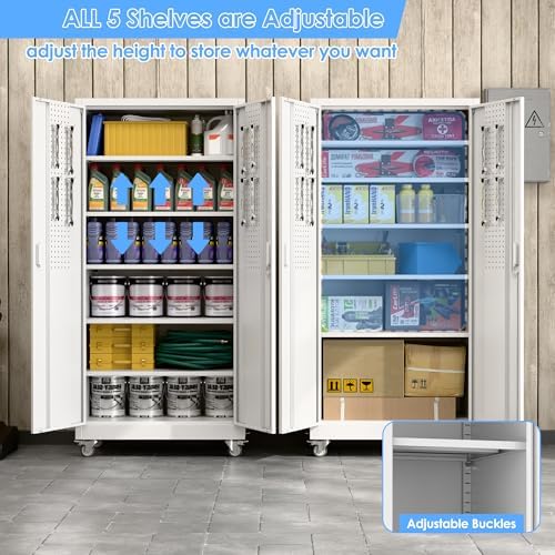 aobabo steel garage cabinet with wheels, 71" h, side view