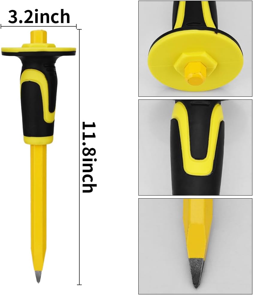3-piece heavy-duty chisel set with hand protection, concrete, side view
