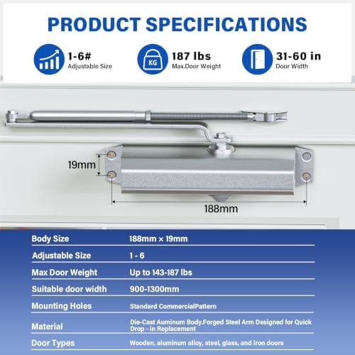 automatic door closer, hydraulic soft close door closer showing dimensions