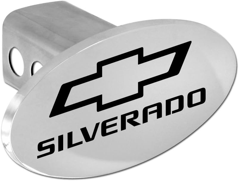 Chevy Silverado 2012-2016 Bowtie Metal Trailer Hitch Cover Plug (2 inch Post) (Silver)