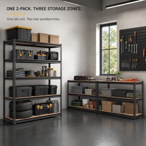 garage shelving, 36"w x 16"d x 72"h, 5-tier, front angle view
