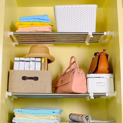 baoyouni closet tension shelf adjustable organizer 19.7-31.5" ivory shown in use