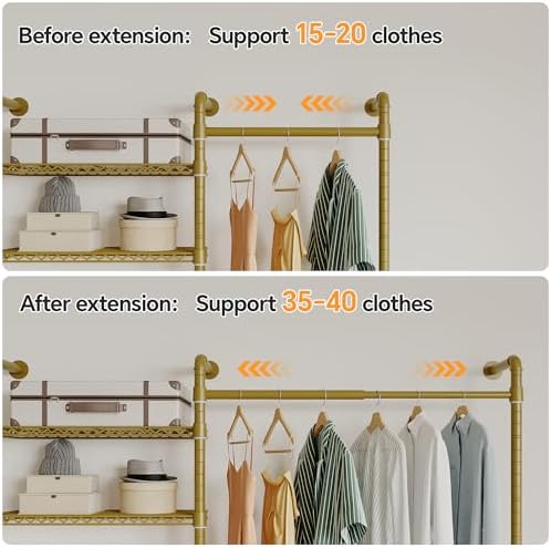 higeego w3 wall mounted clothes rack, industrial pipe, side view