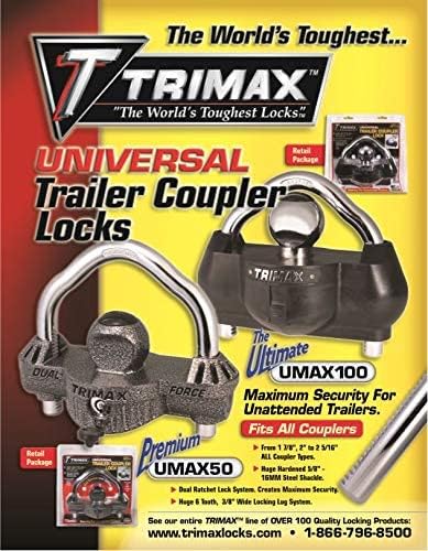 Trimax Premium Universal Die Cast Unattended Trailer Lock, Huge 9/16" Dia. Shackle UMAX50, Clam Packaging