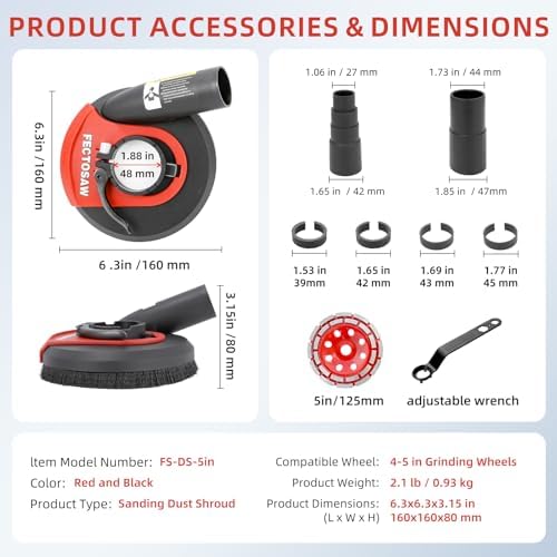 dust shroud for angle grinder with diamond grinding showing dimensions