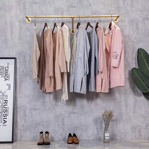 industrial pipe wall mounted clothes hanging shelves system,metal, front angle view