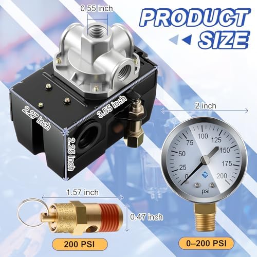 dreyoo air compressor pressure switch, 120-155 psi, 4 shown in use