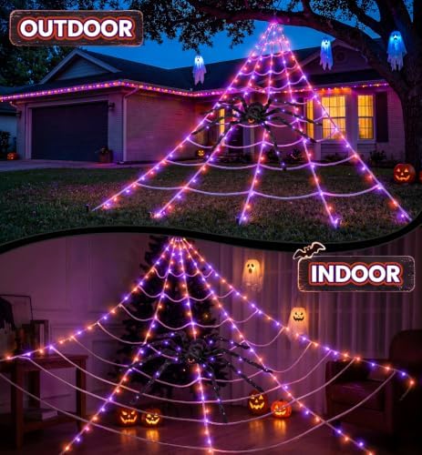 Halloween Giant Spider Web Decoration with Glow-in-the-Dark Spider, Outdoor
