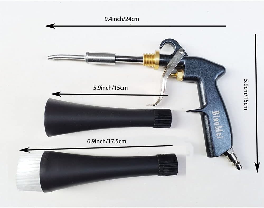 High Pressure Car Interior Spraying Washing Gun Automobile Detailing Cleaning Car Detailing Dry Washing Gun with Brush (New ugrade Aluminum Tube Rotate)