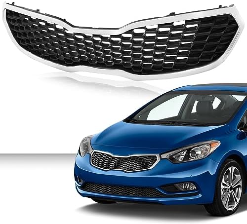 PIT66 Front Upper Bumper Grille Assembly Compatible with Kia Forte SX/EX/LX 2014-2016 Replacement KI1200156, 86350A7500, 86350-A7500 Chrome & Black