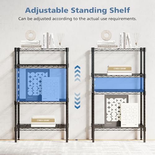 dumos 4-tier metal storage shelves, shelving unit, storage showing dimensions