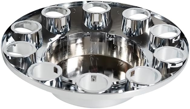 33mm Chrome ABS Flat Top Axle Cover Complete Set with Removable Hubcaps and Screw-on Plastic Lug Nut Covers for Semi Trucks (2 Front)