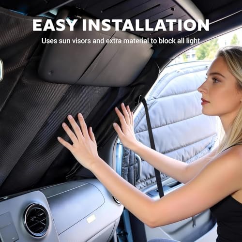 Extra-Thick Windshield Cover for Ford Transit Medium/High Roof Van,2015-2026,with Sensor,Insulated Blackout Foldable Windshield Sunshade, AllSeasonGuard Pro