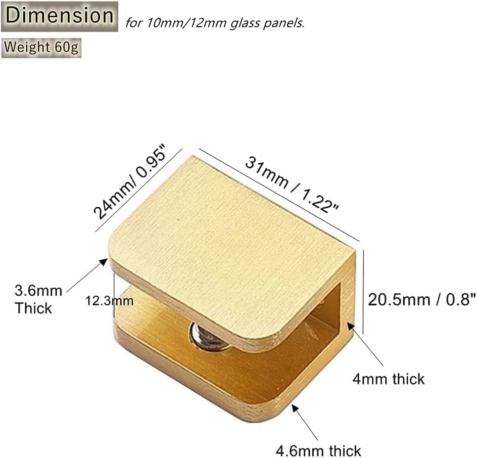glass shelf clamp, gold u clamp bracket clip shown in use