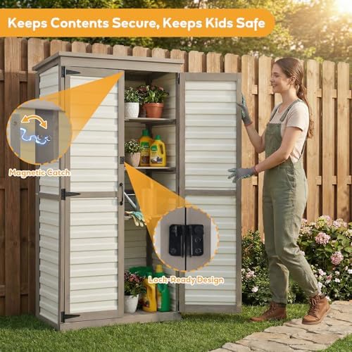 petscosset outdoor storage cabinet with shelves, wood &, side view