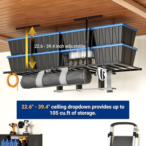 fleximounts 4x8 overhead garage ceiling storage rack with showing dimensions
