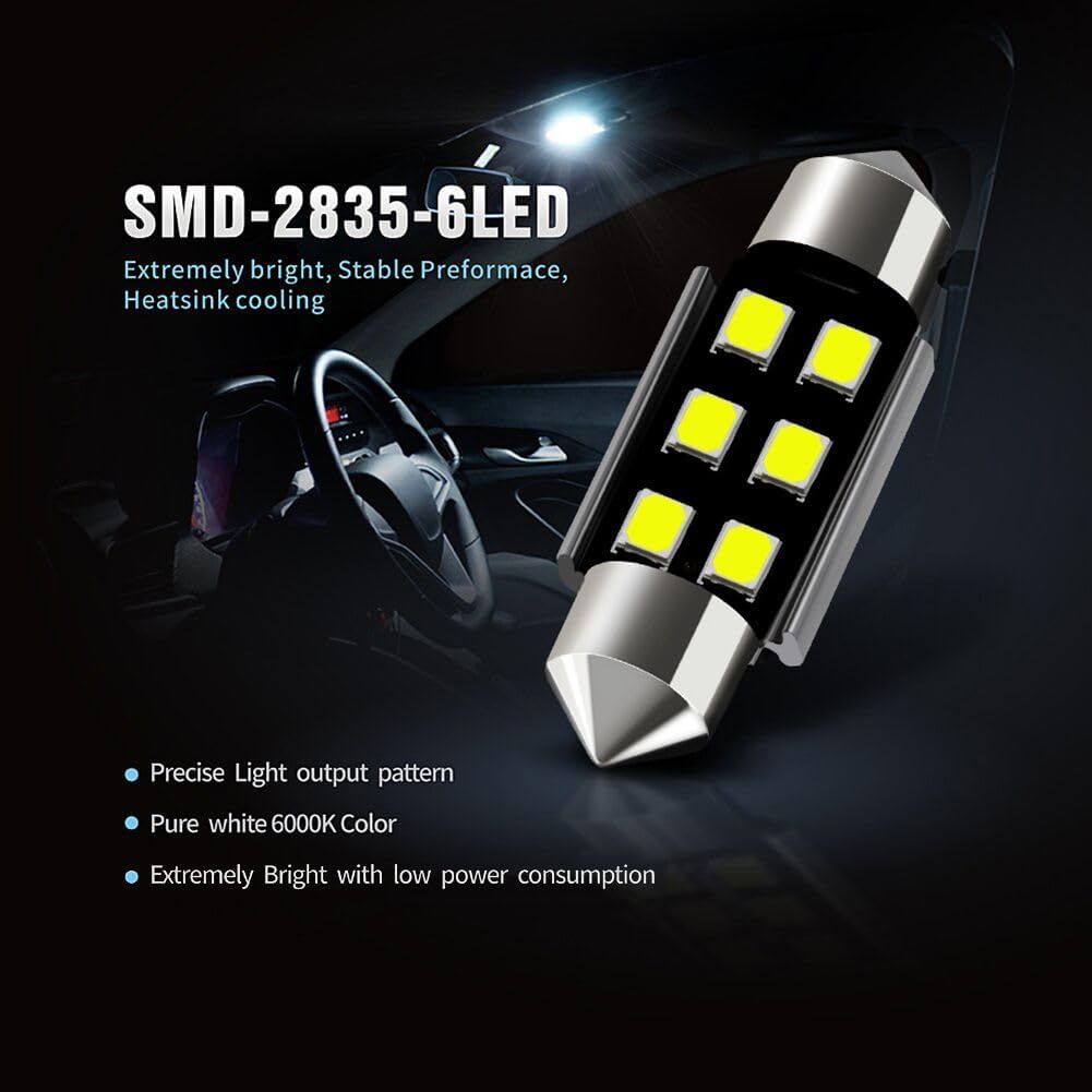 AUXLIGHT 6418 6411 DE3425 C5W DE3423 36MM 1.42”Festoon LED Interior Light Bulbs 6000K Xenon White, Super Bright 6SMD Chips for Dome Map Door Courtesy License Plate Lights (Pack of 6)