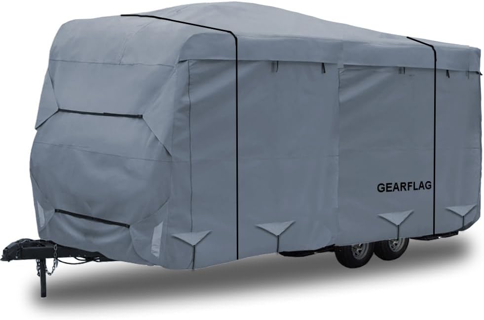 GEARFLAG Travel Trailer Cover for Motorhome Multi-Layers fits 19' - 21' with Reinforced Windproof Side-Straps Anti-UV Water-Resistance Heavy Duty (Fits 19' - 21') - Ideal for rv & Trailer Covers