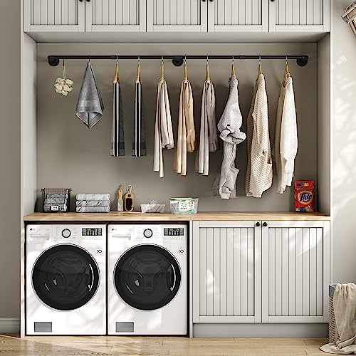 industrial pipe clothes rack with 3 s-shaped hooks, close-up detail