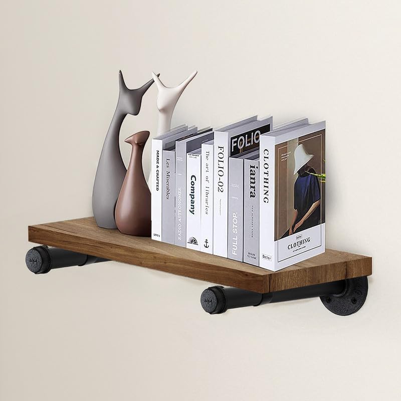 6 inch black industrial pipe floating clothing rack, side view