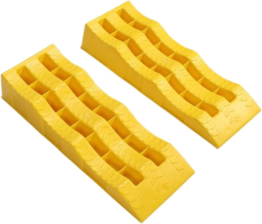 Motorhome Leveling Ramps 2Pcs 3 Stage Yellow Trailer Camper Wheel Chocks for Stabilizing Uneven Ground Parking