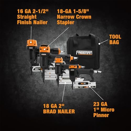 freeman pneumatic finish nailers and stapler kit (4-piece) on a desk or shelf